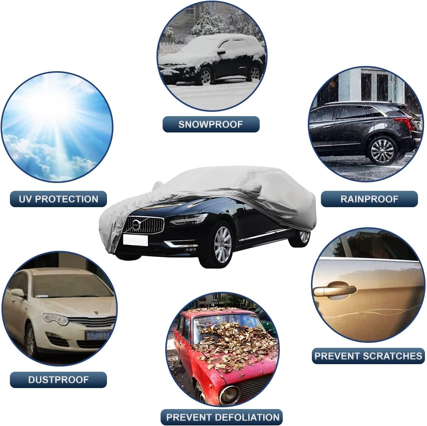 Universal Car Cover, Completely Covers the Car, Easy to Store, Grey