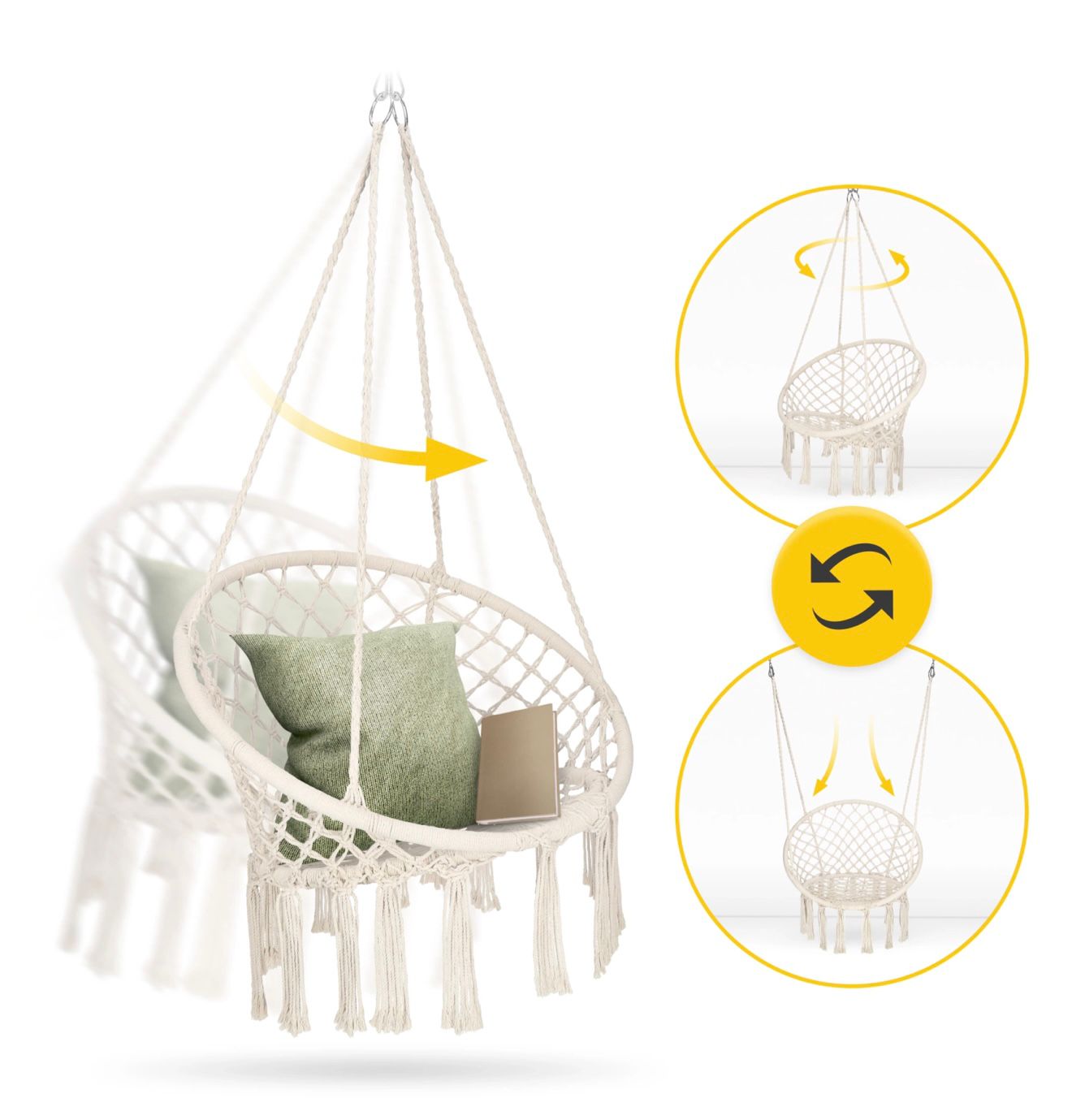 Leagan BOHO GARDEN 3+, Pentru Terasa și Gradina, Suport 125kg, Design Premium, Disponibil in Culori: Bej, Gri, Negru, Maro Neamtul.ro