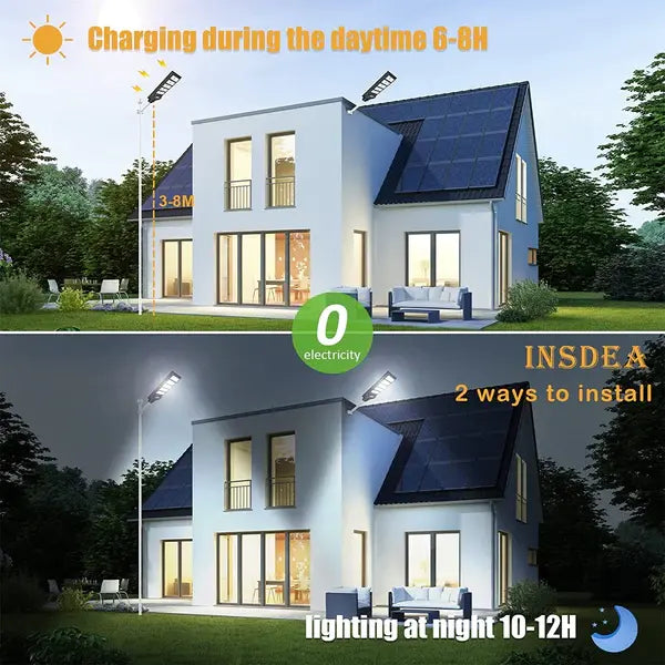 Lampa Stradala Cu Incarcare Solara   Panou Solar Integrat,  Putere Mare + Stalp De Sustinere CADOU + Acesorii+Lampa Solara 100x Led CADOU Doimeseriasi.ro