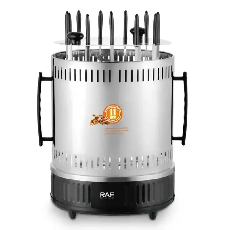 Grătar Electric Vertical RAF R.8628 – 1500W, 11 Frigărui Rotative, Gătit Rapid și Ușor Glorio