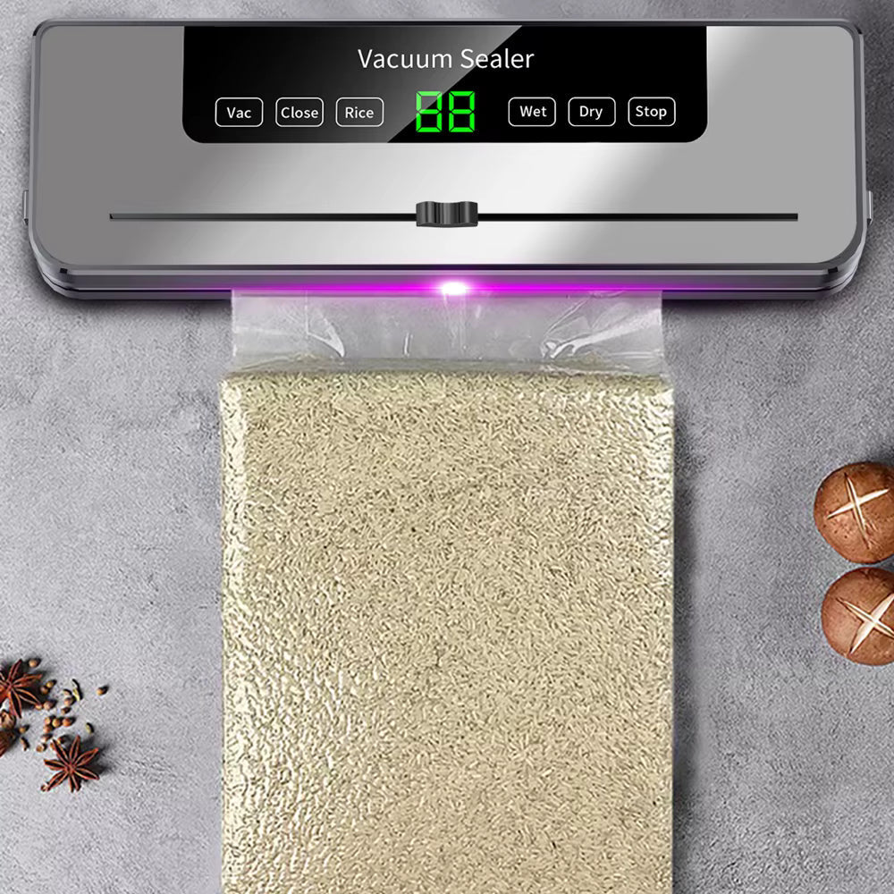 Aparat de Vidat și Sigilat Alimente Profesional, 120W, Sterilizare UV, Cutter Integrat, 6 Moduri de Operare, Include 10 Pungi, Gri Metalic Glorio