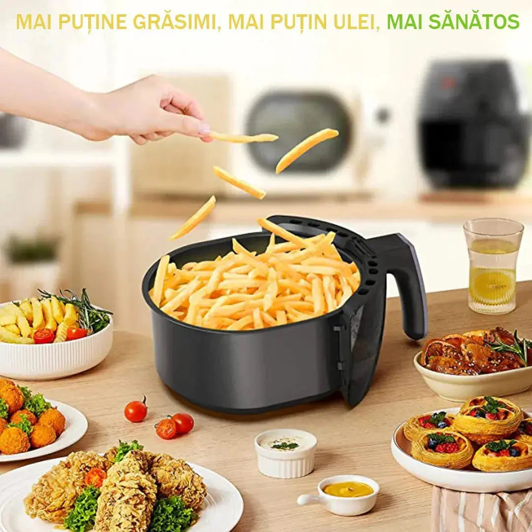 Air Fryer RAF R5330W - Friteuză cu Aer Cald, Fără Ulei, Display Digital, Capacitate 6L, 1500W, Negru Glorio