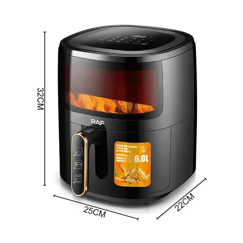Air Fryer RAF R5330W - Friteuză cu Aer Cald, Fără Ulei, Display Digital, Capacitate 6L, 1500W, Negru Glorio