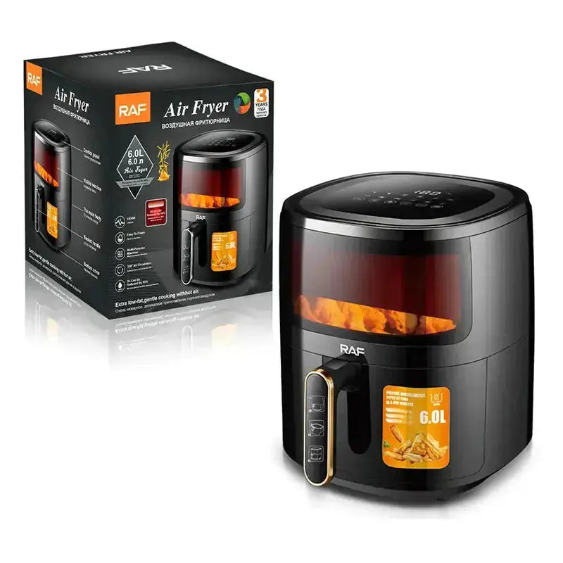 Air Fryer RAF R5330W - Friteuză cu Aer Cald, Fără Ulei, Display Digital, Capacitate 6L, 1500W, Negru Glorio