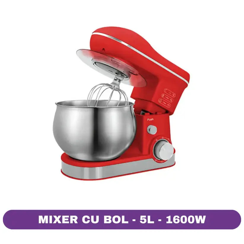Mixer cu Stativ Profesional RAF R.6616W – Putere 1600W și Bol 5L Inox Glorio