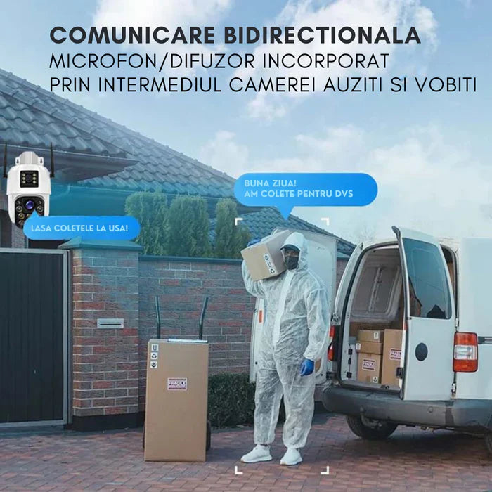 Solar-Powered Surveillance Camera - Dual Ultra HD Lenses - 4G SIM Card or Wireless (WIFI), 360° Rotation via App