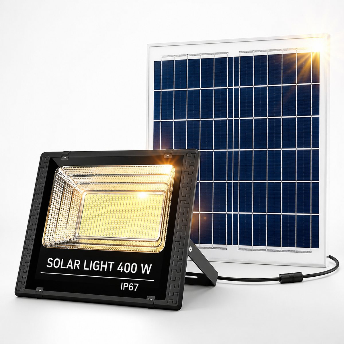 Proiector Solar LED 400W cu Panou Solar Separat – IP67, rezistent la ploaie Glorio
