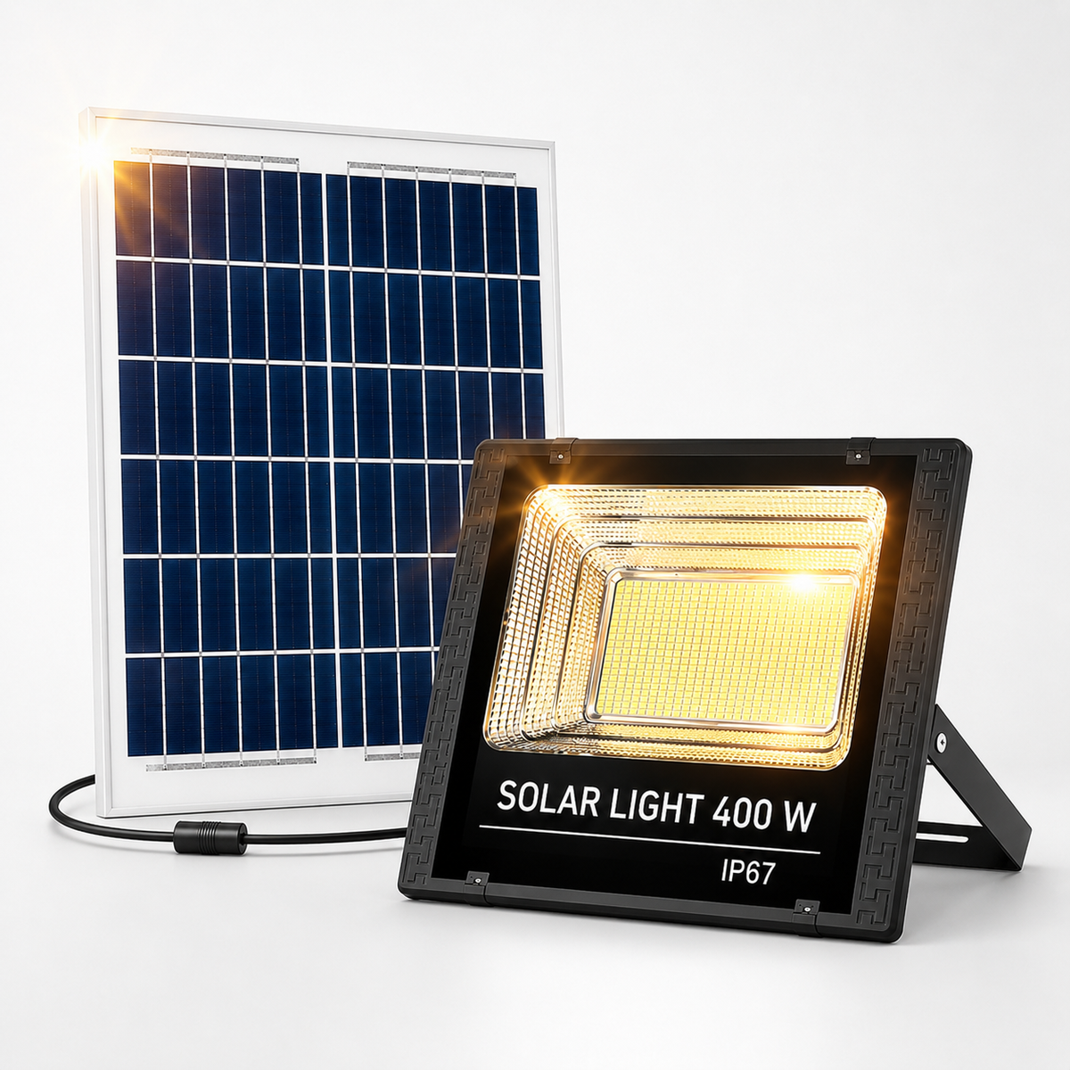 Proiector Solar LED 400W cu Panou Solar Separat – IP67, rezistent la ploaie Glorio
