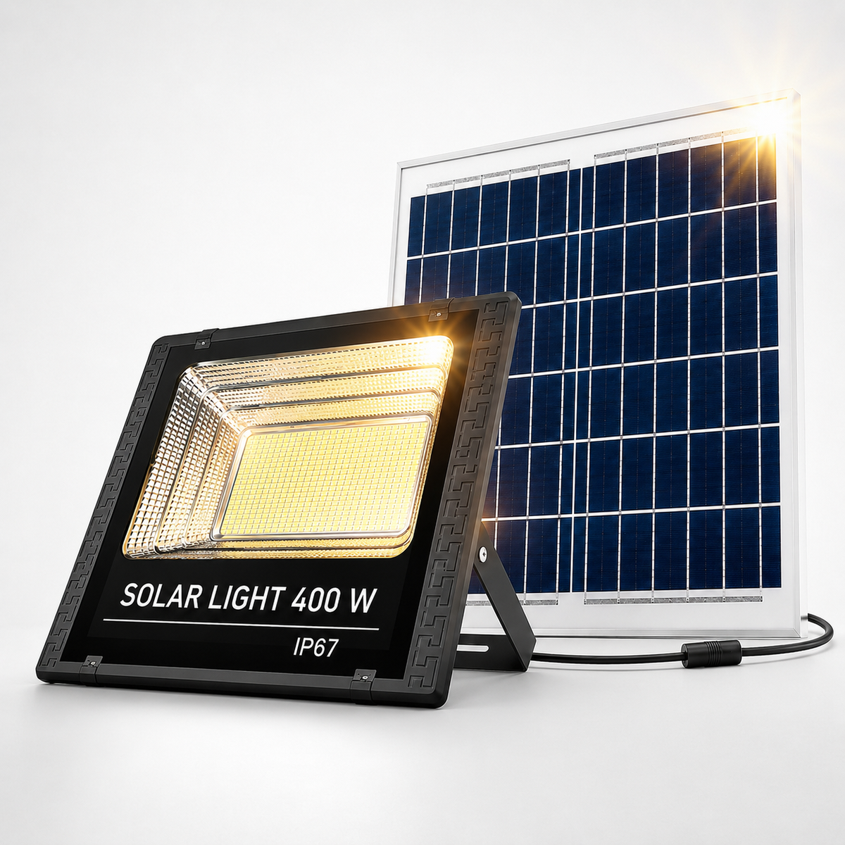 Proiector Solar LED 400W cu Panou Solar Separat – IP67, rezistent la ploaie Glorio