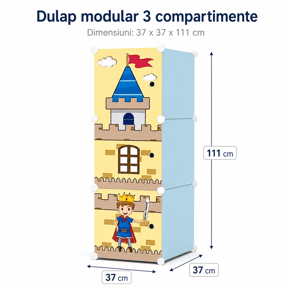 Organizator / Dulap Modular pentru Copii cu 3 Compartimente – 37 x 37 x 111 cm Glorio