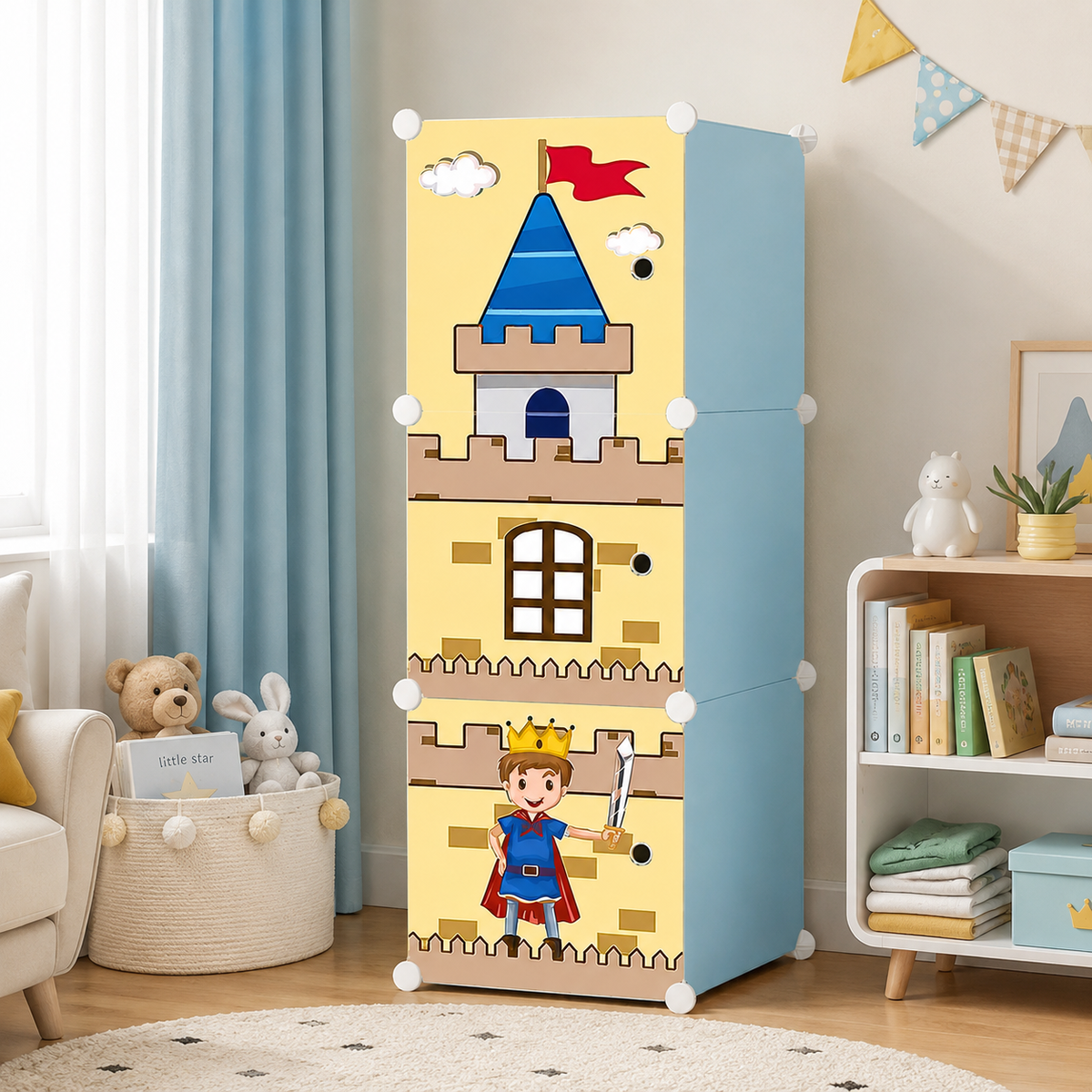 Organizator / Dulap Modular pentru Copii cu 3 Compartimente – 37 x 37 x 111 cm Glorio