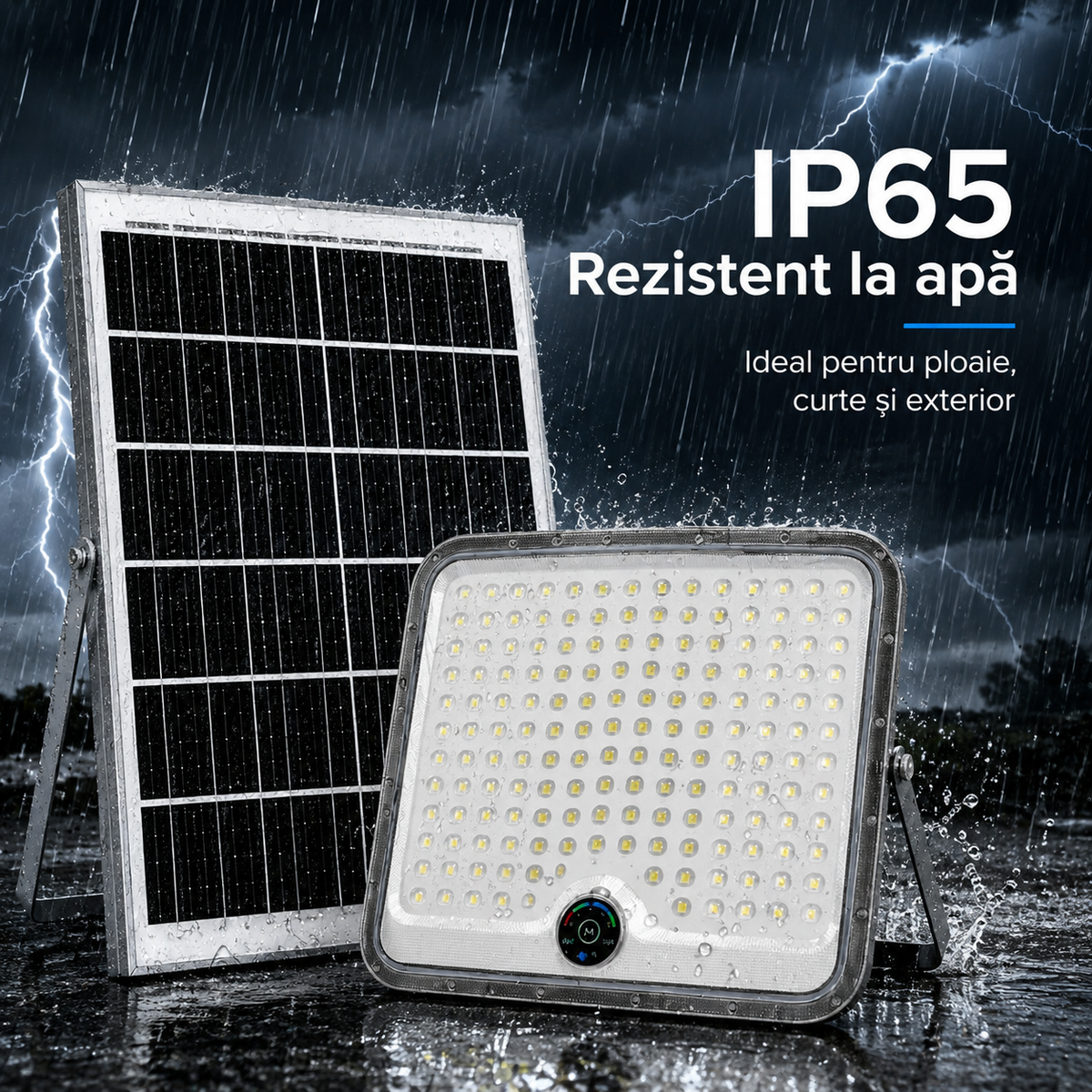 Proiector Solar LED Puternic cu Panou Solar Separat, Telecomandă și Protecție IP65 Glorio