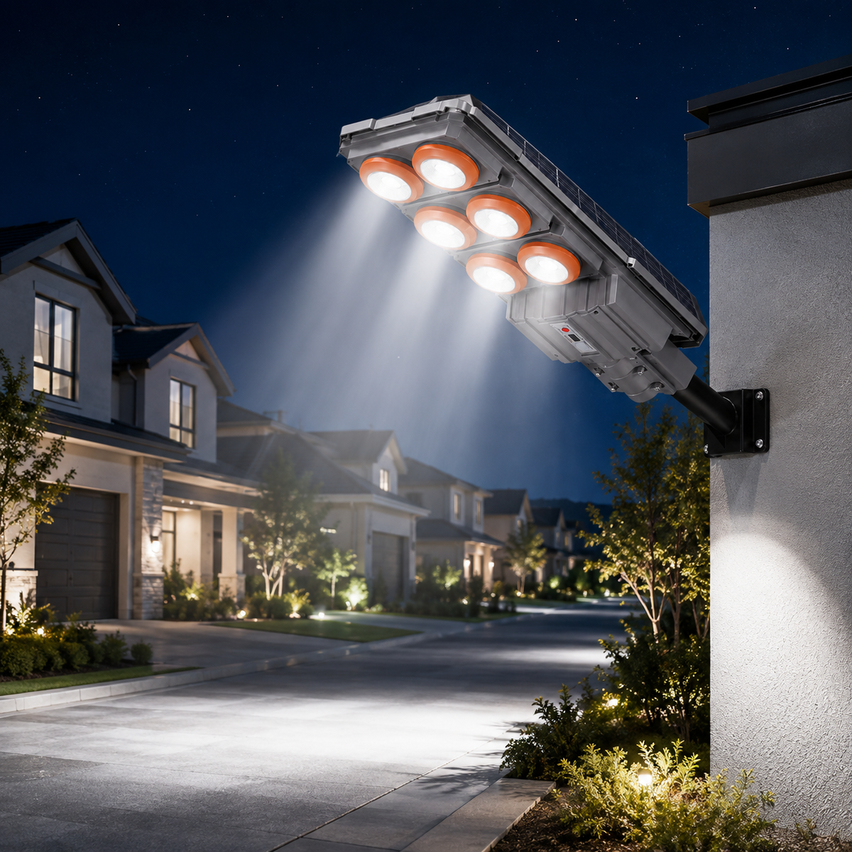 Lampă Solară Stradală LED cu 6 Proiectoare COB, Senzor Inteligent, Panou Solar Integrat, IP67 Glorio