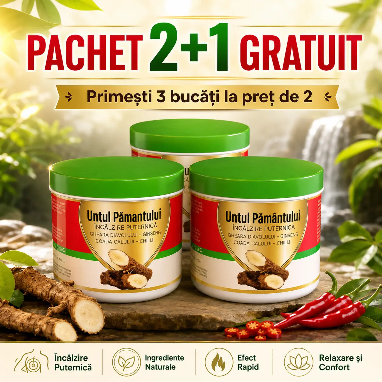 Gel de Masaj Încălzitor Untul Pământului Premium – Formulă pentru Dureri Articulare și Musculare, 500ml Glorio
