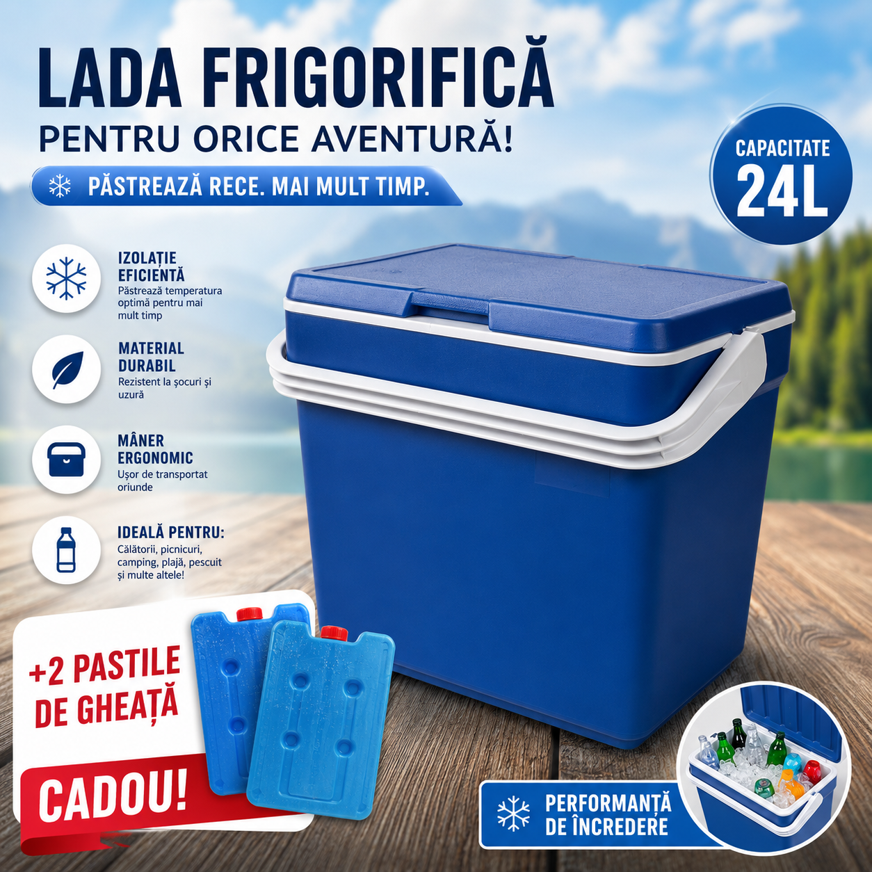 Ladă frigorifică 24L – rece mai mult timp, oriunde mergi! + CADOU Glorio