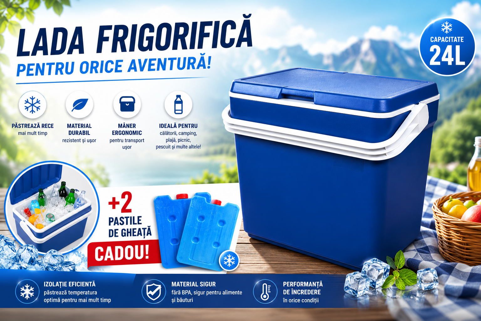 Ladă frigorifică 24L – rece mai mult timp, oriunde mergi! + CADOU Glorio