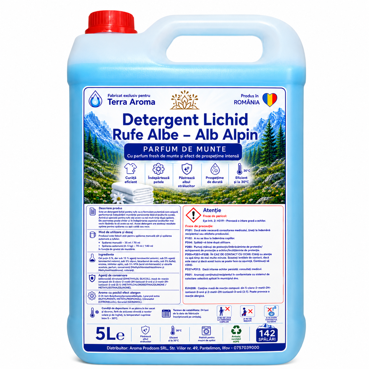 Detergent Lichid Rufe Terra Aroma - Alb Alpin 5L cu 142 spalari Glorio