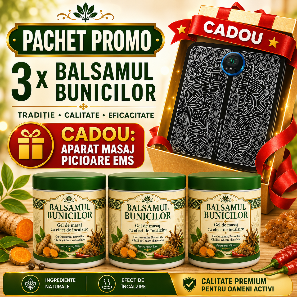 Pachet Senior Confort – 3x Balsamul Bunicilor + Aparat de Masaj Picioare EMS CADOU Glorio