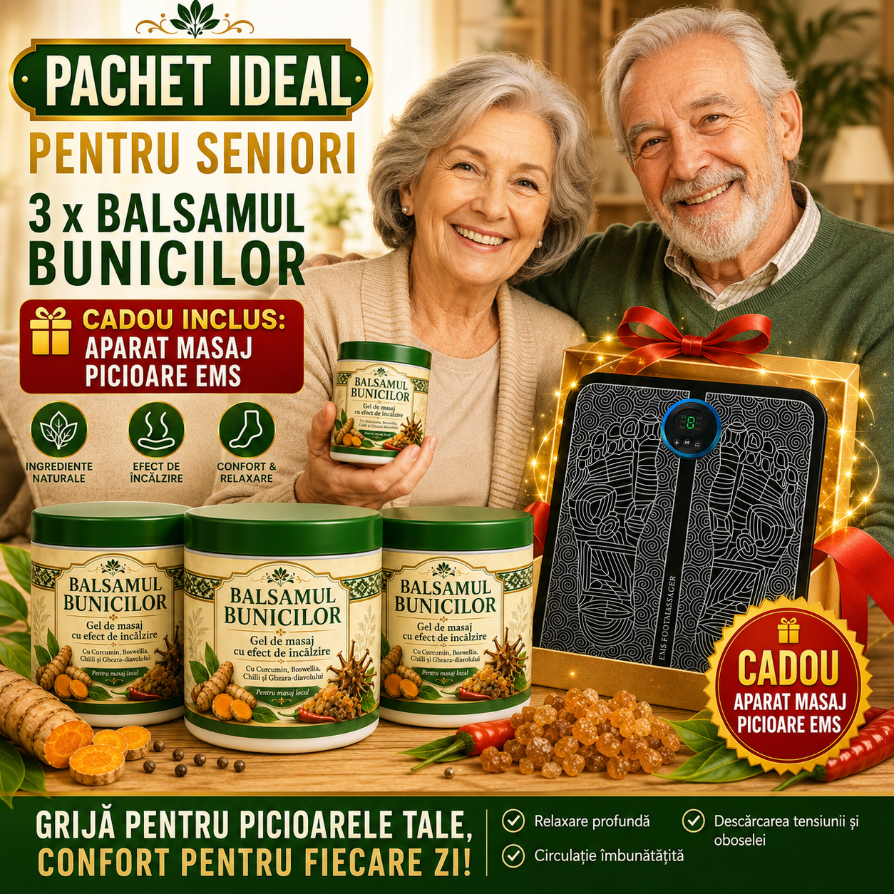 Pachet Senior Confort – 3x Balsamul Bunicilor + Aparat de Masaj Picioare EMS CADOU Glorio
