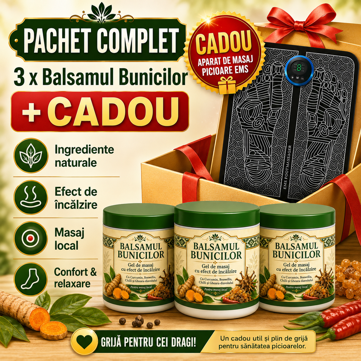 Pachet Senior Confort – 3x Balsamul Bunicilor + Aparat de Masaj Picioare EMS CADOU Glorio