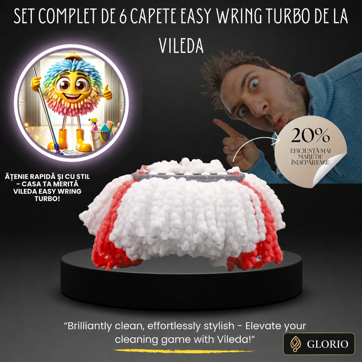 Set 6 Rezerve Easy Wring Turbo Compatibile cu Vileda – pentru Mop Rotativ 2in1 Glorio