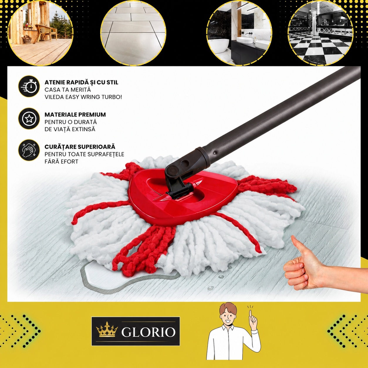 Set 6 Rezerve Easy Wring Turbo Compatibile cu Vileda – pentru Mop Rotativ 2in1 Glorio