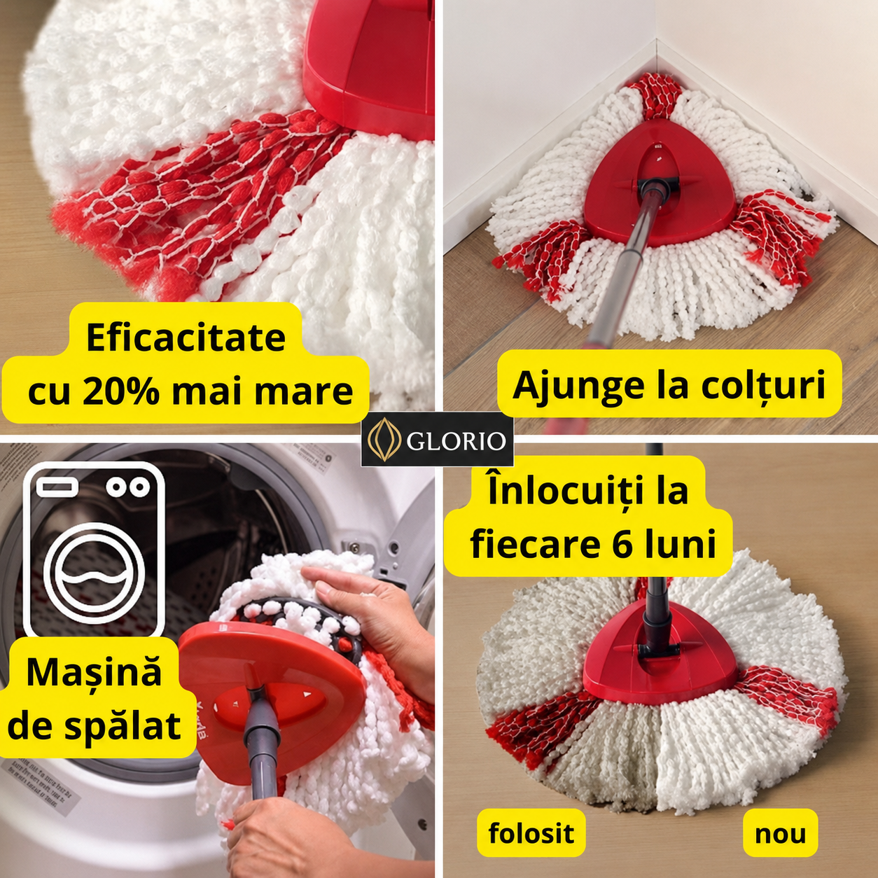 Set 6 Rezerve Easy Wring Turbo Compatibile cu Vileda – pentru Mop Rotativ 2in1 Glorio