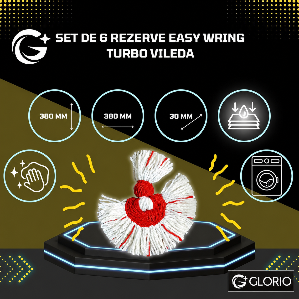 Set 6 Rezerve Easy Wring Turbo Compatibile cu Vileda – pentru Mop Rotativ 2in1 Glorio