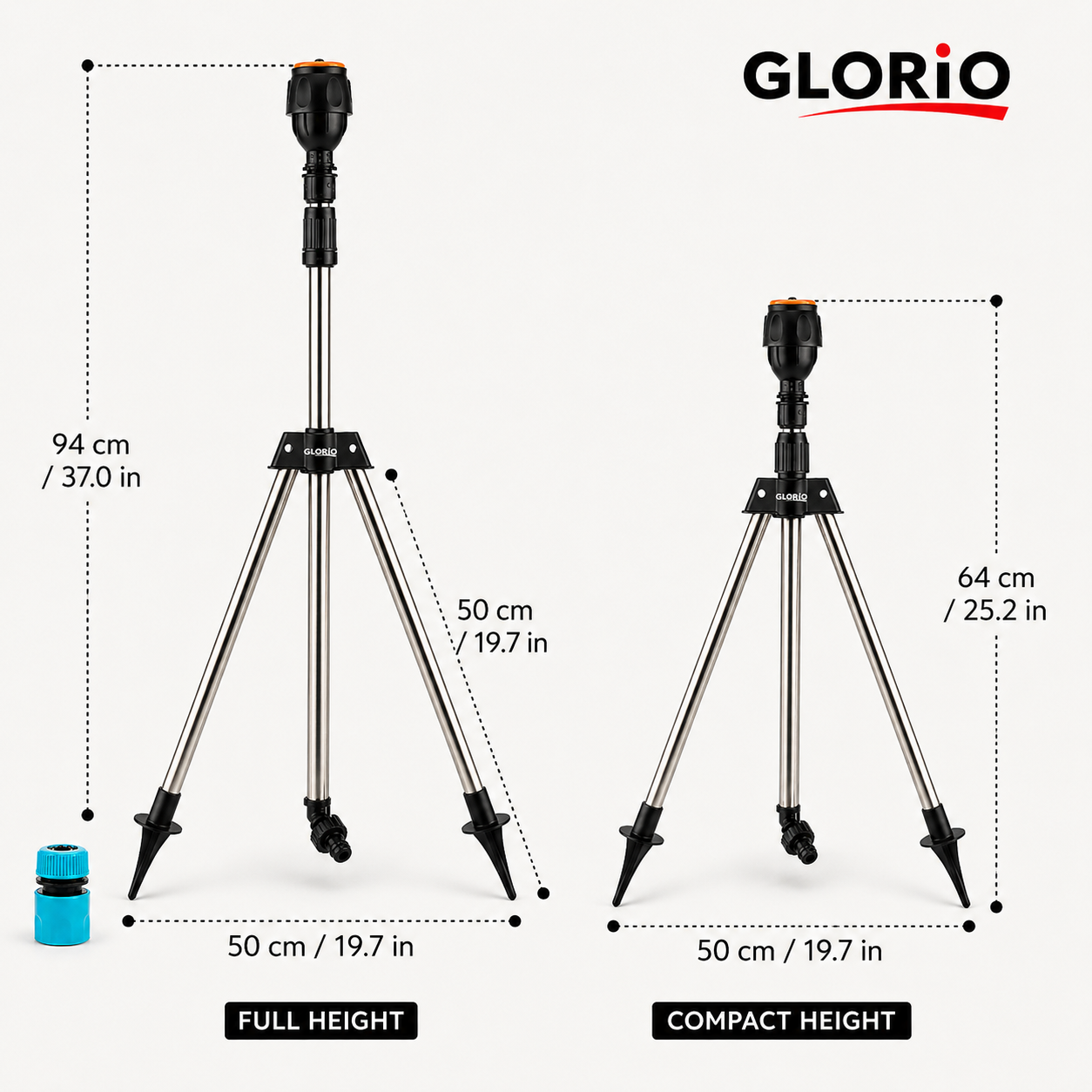 Aspersor Tripod GLORIO pentru Grădină – Udare Uniformă 360° + Adaptor Cadou Glorio