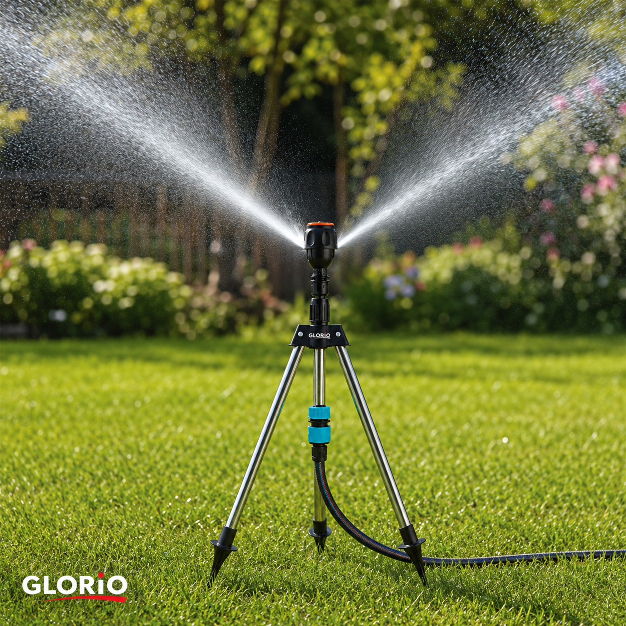 Aspersor Tripod GLORIO pentru Grădină – Udare Uniformă 360° + Adaptor Cadou Glorio