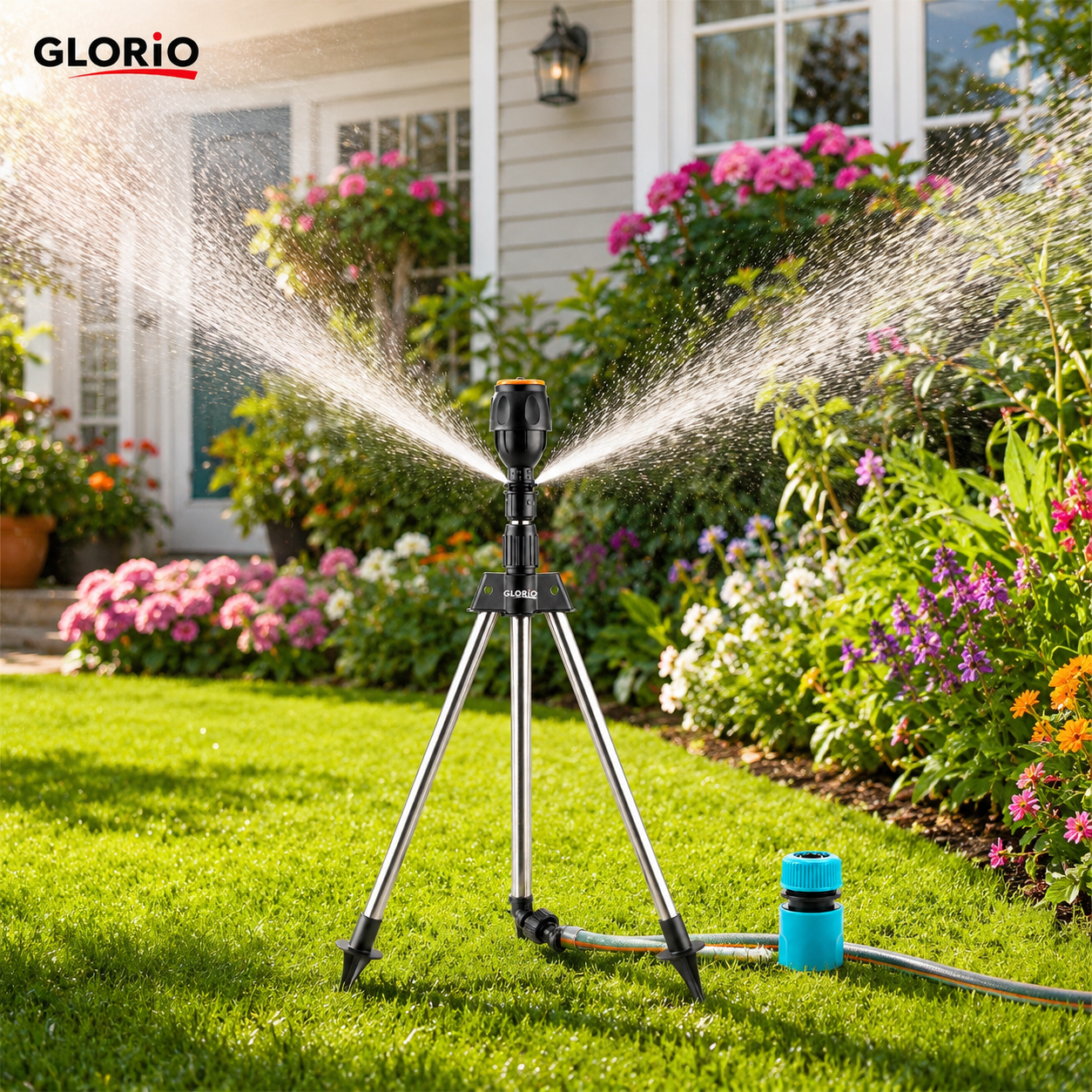 Aspersor Tripod GLORIO pentru Grădină – Udare Uniformă 360° + Adaptor Cadou Glorio