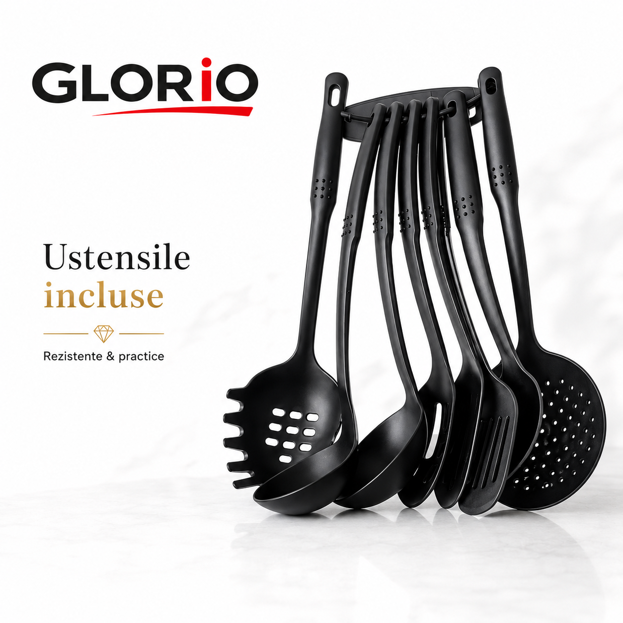 Set Vase de Gătit GLORIO – 13 Piese, cu Capace din Sticlă și Ustensile Incluse Glorio