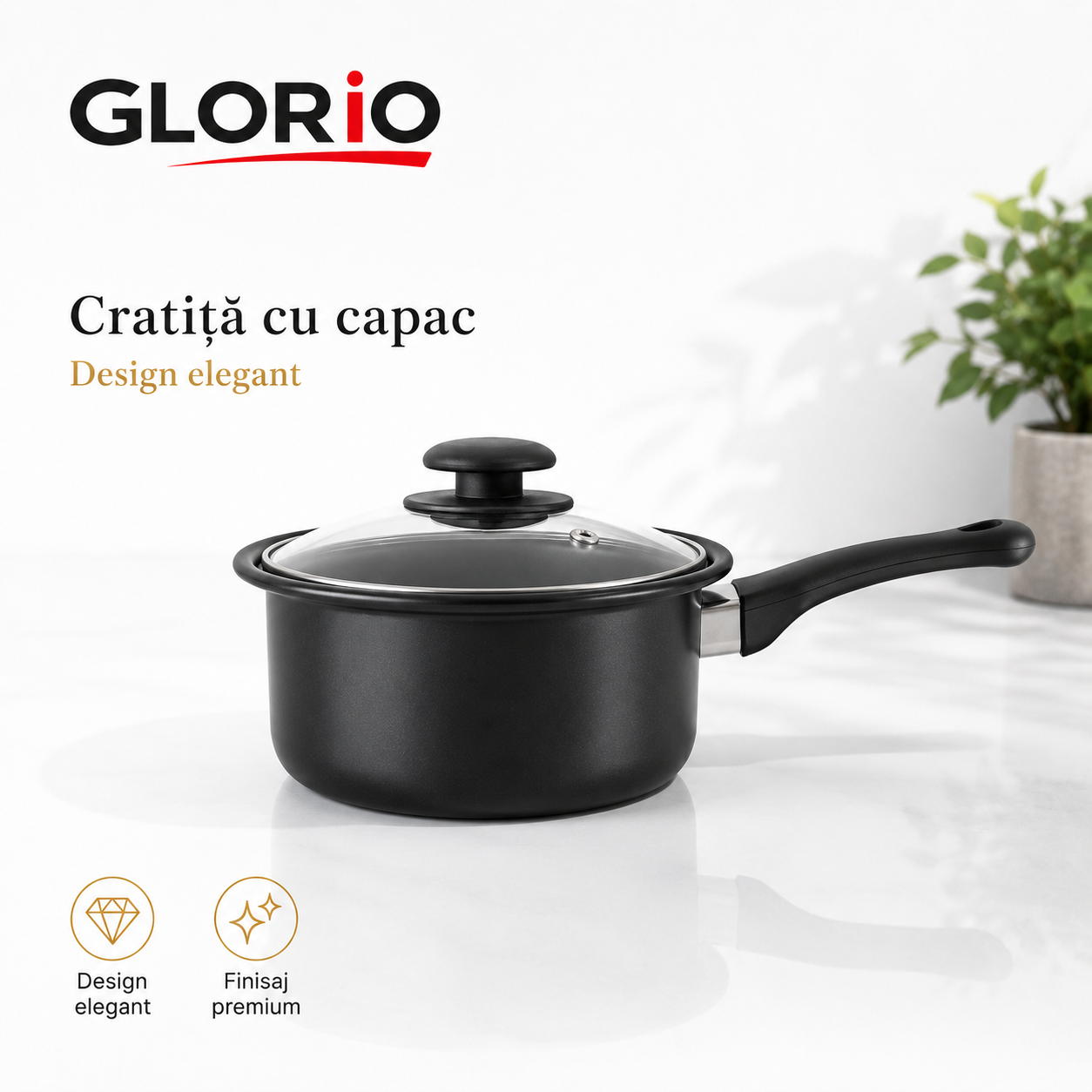 Set Vase de Gătit GLORIO – 13 Piese, cu Capace din Sticlă și Ustensile Incluse Glorio