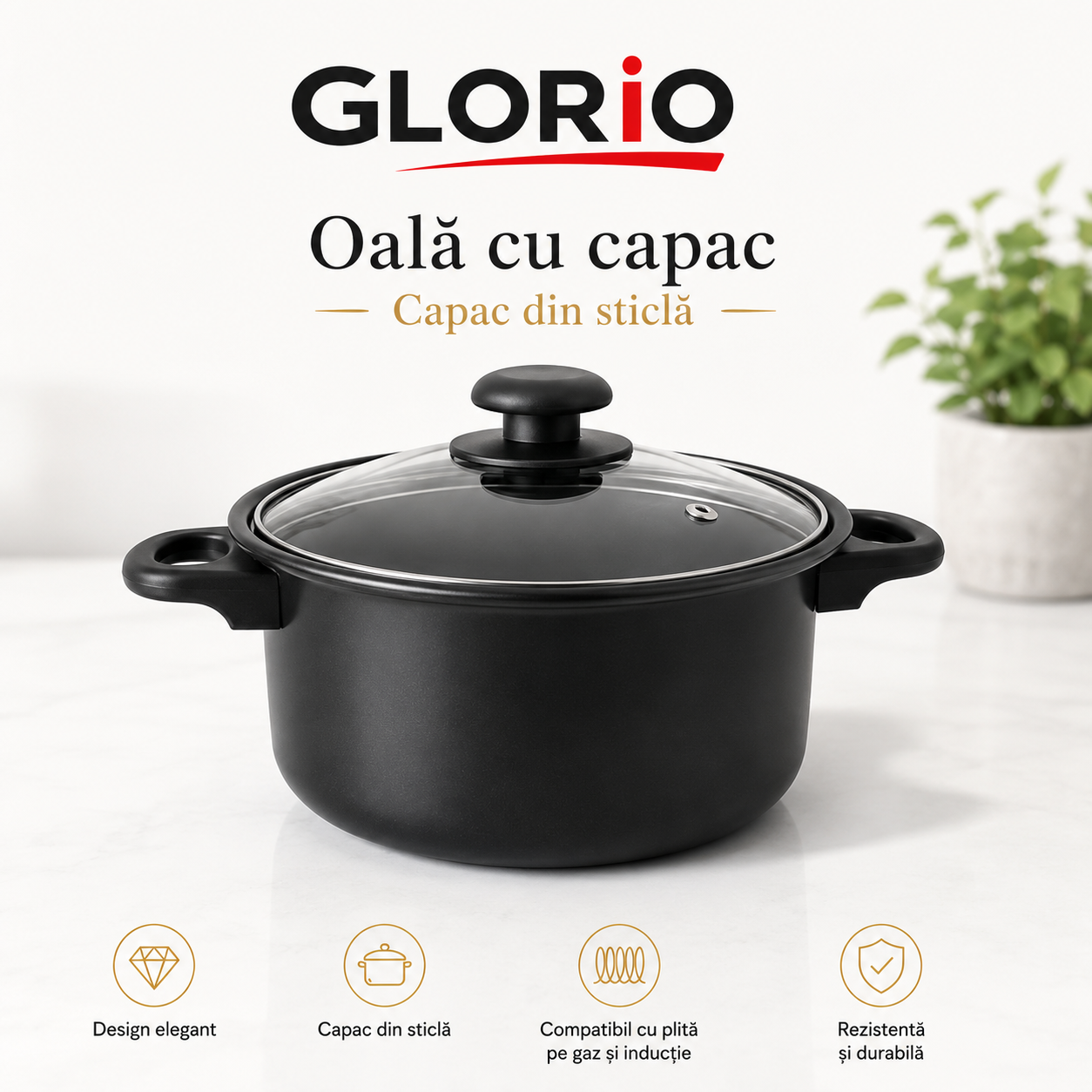 Set Vase de Gătit GLORIO – 13 Piese, cu Capace din Sticlă și Ustensile Incluse Glorio