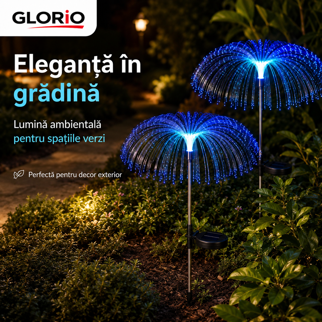 Set de Lampă Solară Decorativă tip Palmier GLORIO cu Fibră Optică – 7 Culori LED Glorio