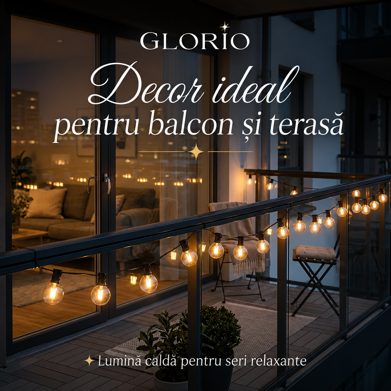 Instalație Luminoasă Decorativă Interconectabila GLORIO – Becuri LED pentru Terasă, Balcon și Grădină Glorio