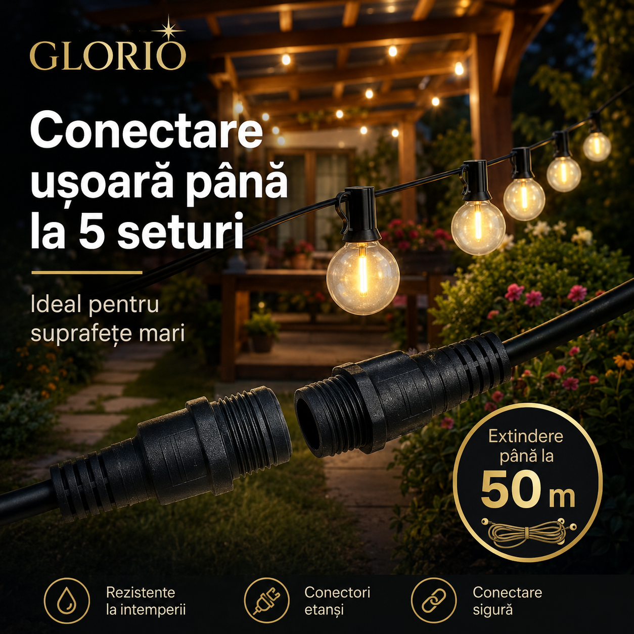 Instalație Luminoasă Decorativă Interconectabila GLORIO – Becuri LED pentru Terasă, Balcon și Grădină Glorio