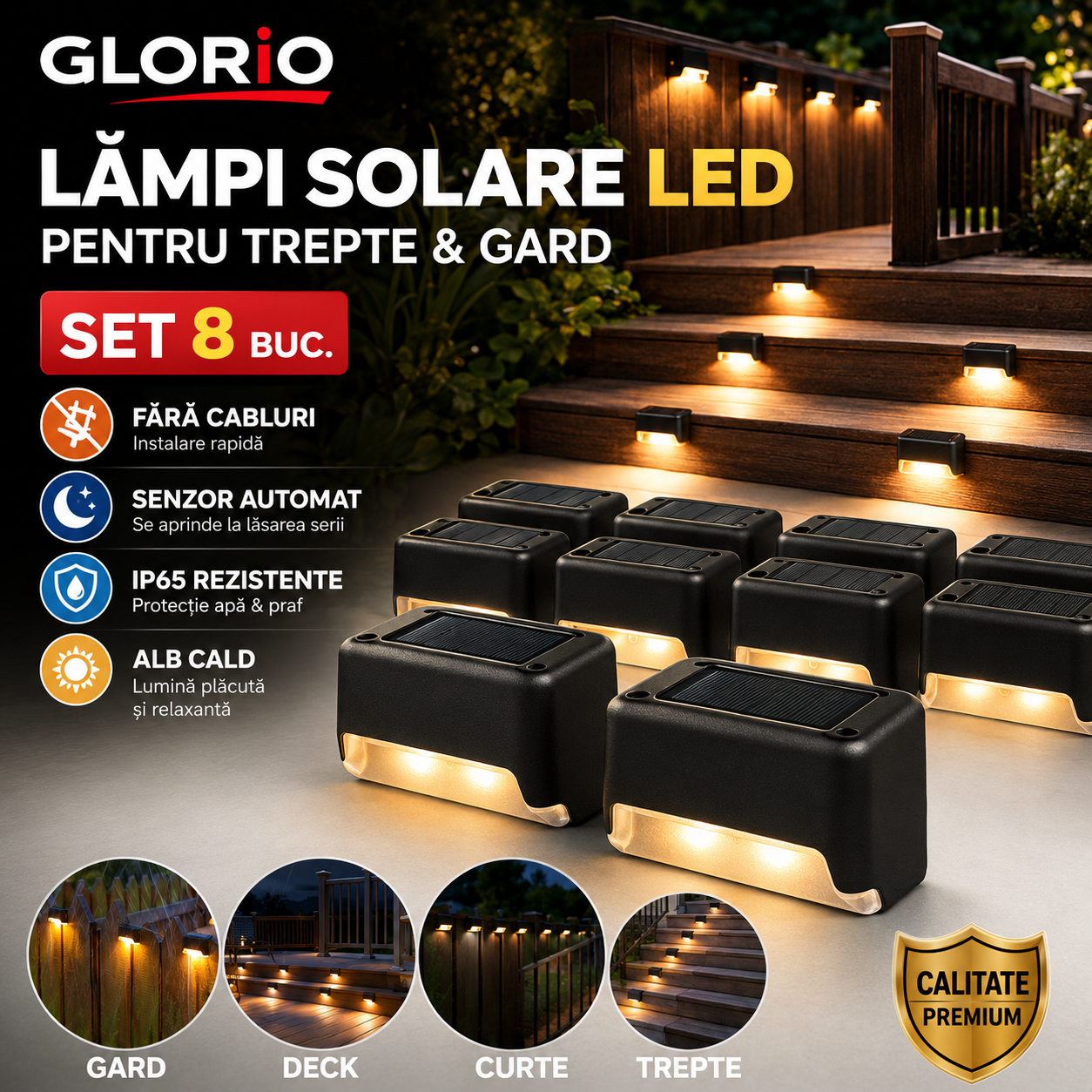 Set Lămpi Solare LED pentru trepte si gard - Glorio Glorio