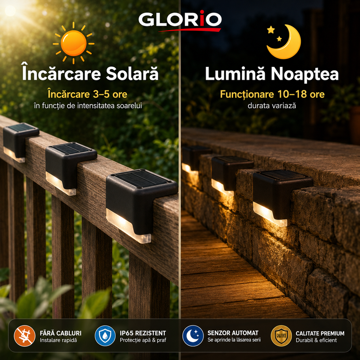 Set Lămpi Solare LED pentru trepte si gard - Glorio Glorio