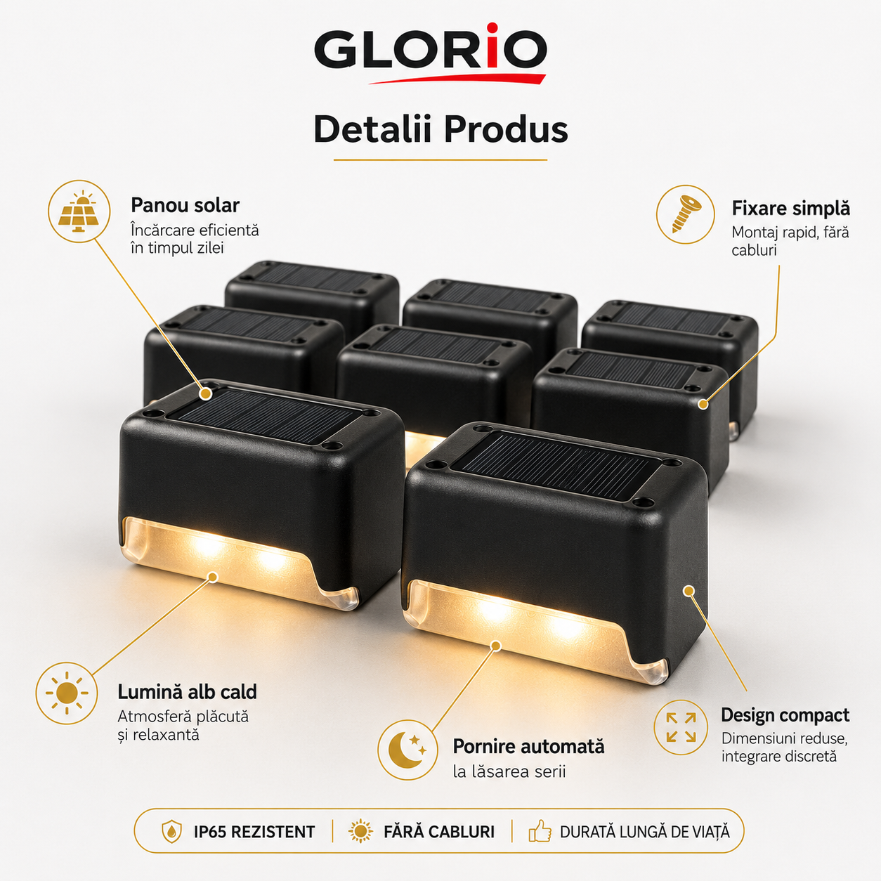 Set Lămpi Solare LED pentru trepte si gard - Glorio Glorio