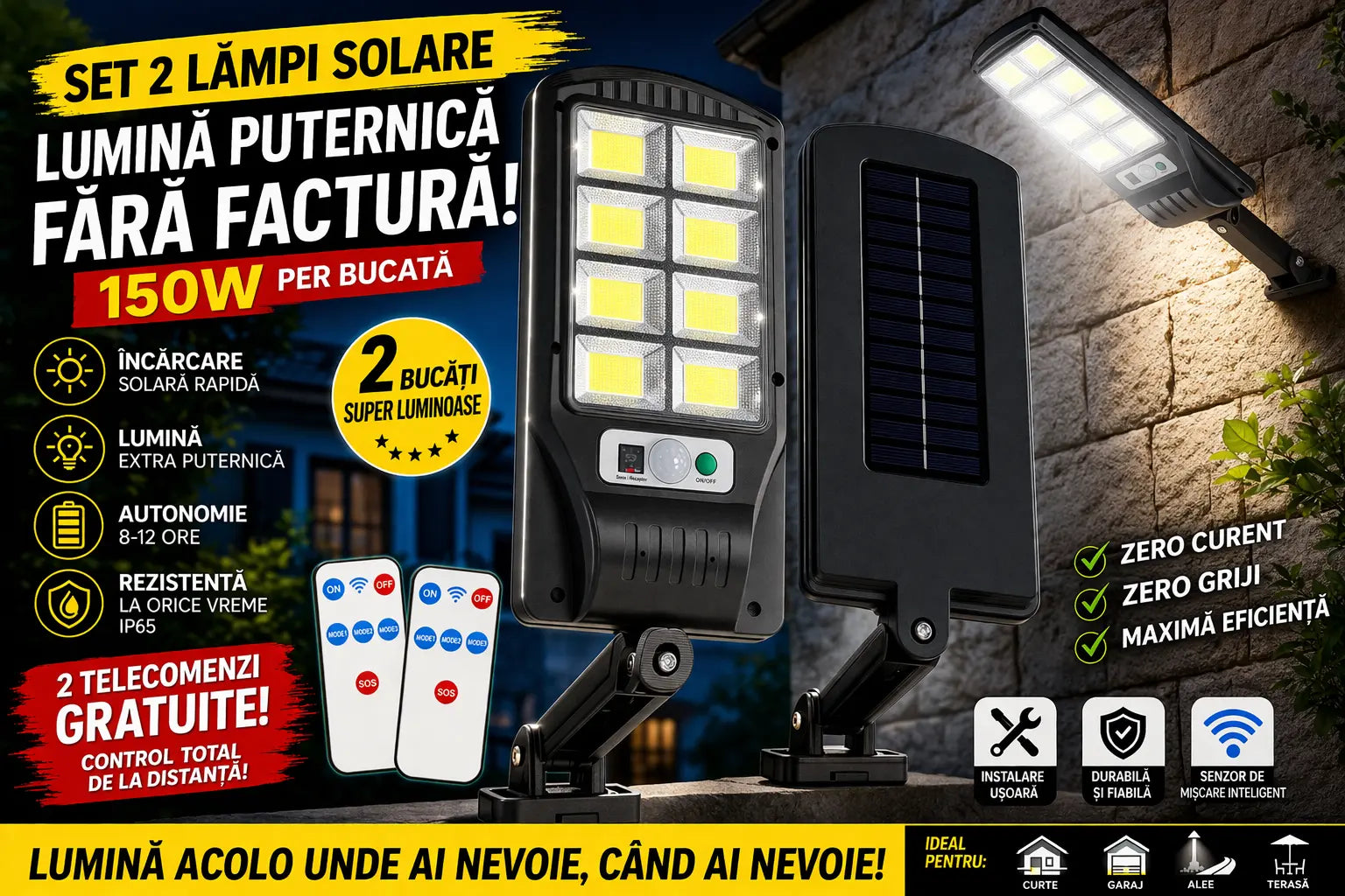 Set 2 Lampi solare 180 LED 8 casute 150 W bucata Glorio
