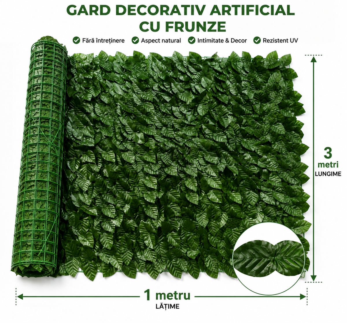 Panou Gard Artificial cu Frunze – 1×3 m Frunze DESE  | Decor Natural și Intimitate Glorio