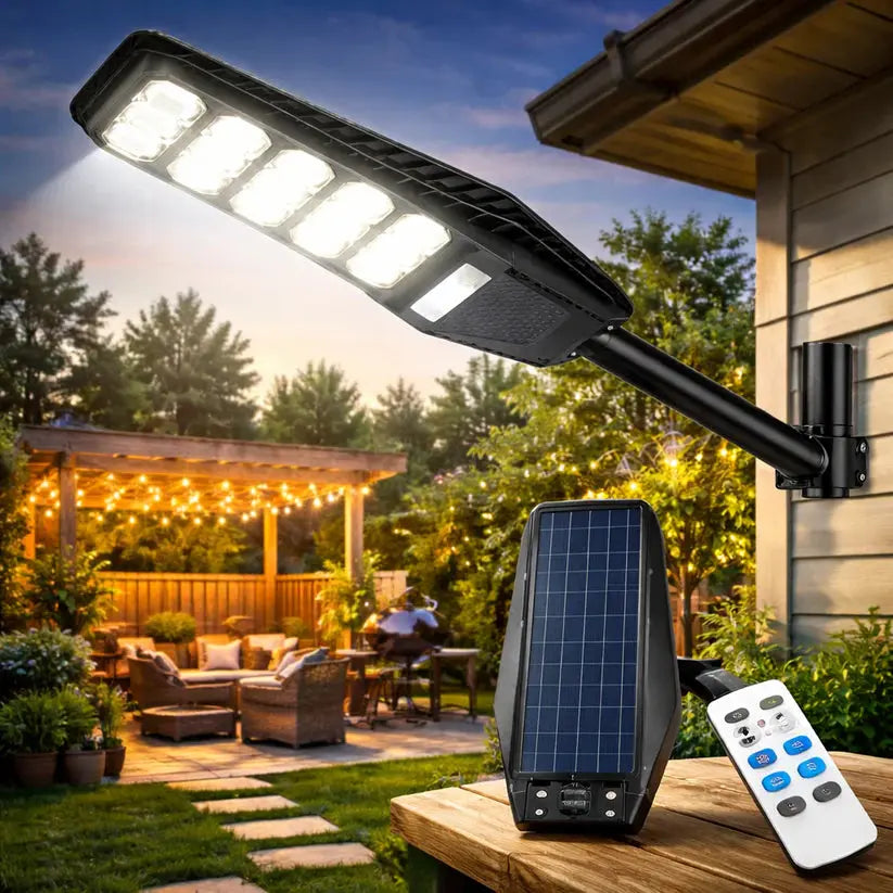 Lampă Solară LED 300W Ultra Puternică – 15000 Lumeni, Senzor Mișcare 8m, Telecomandă, IP67, Fără Cabluri Glorio