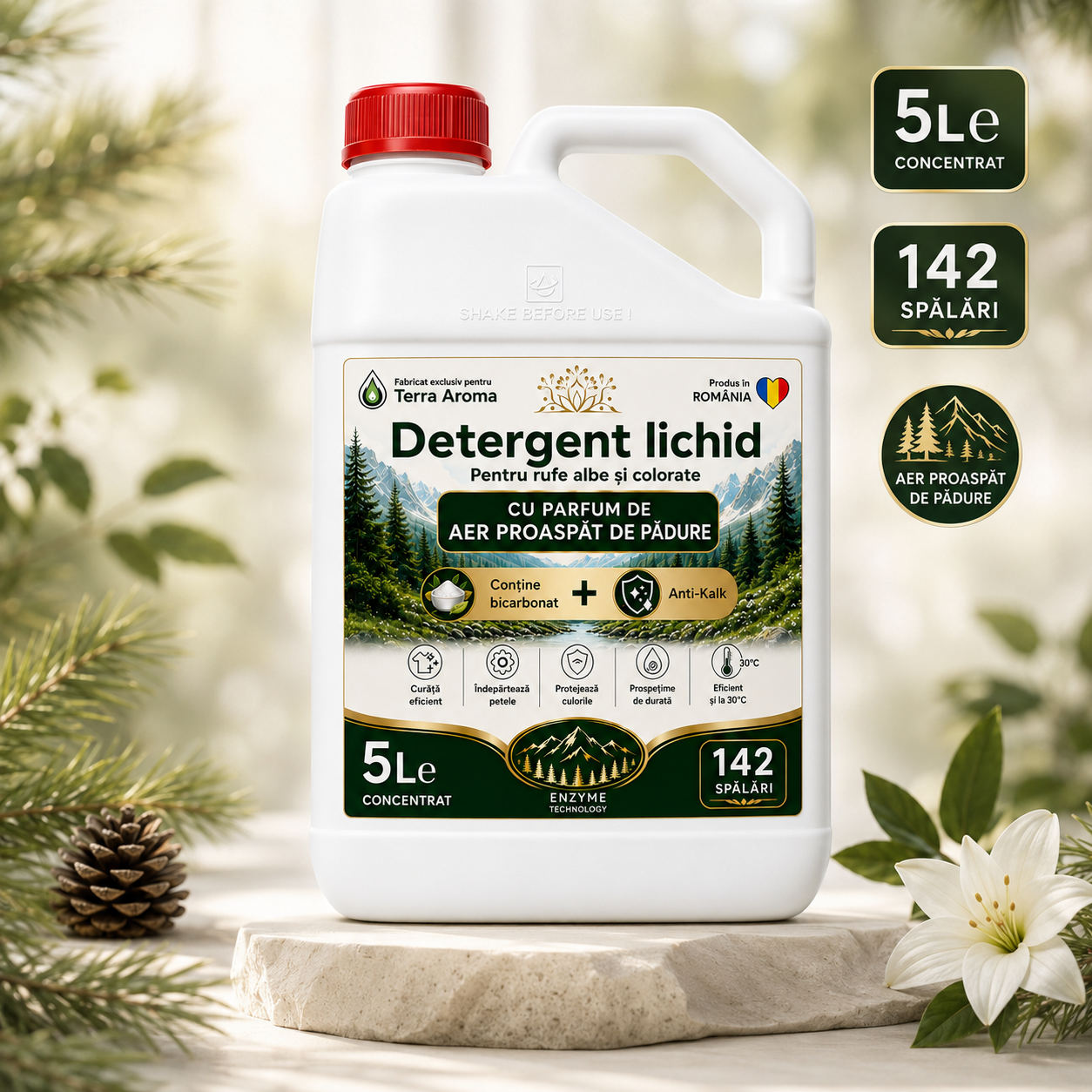 Detergent Lichid Terra Aroma – Parfum de Aer Proaspat de Pădure - 5L cu 142 spalari Glorio