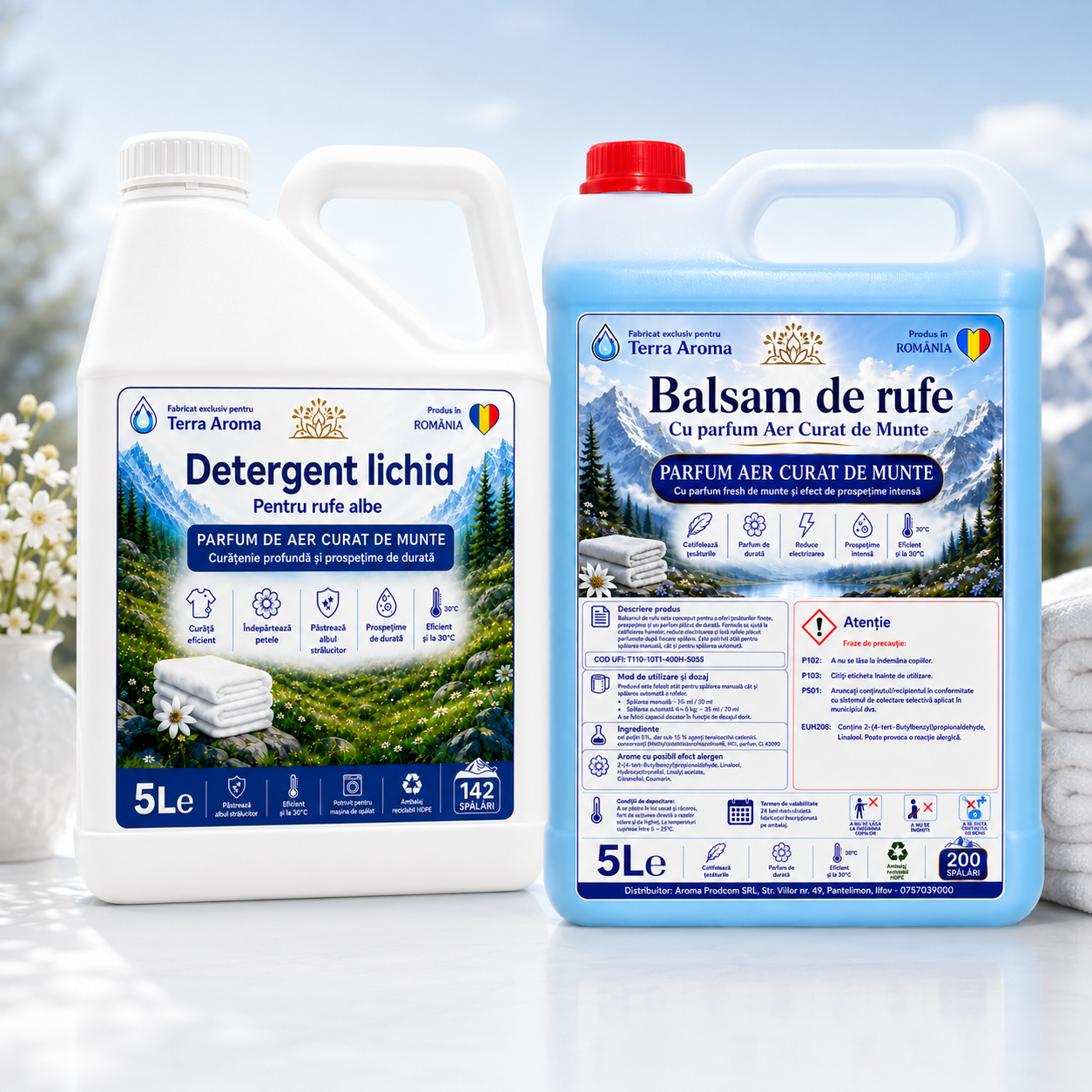 Pachet Detergent + Balsam Terra Aroma 5L + 5L - Parfum Aer Curat de Munte Glorio