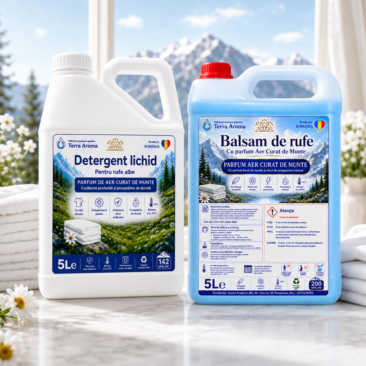 Pachet Detergent + Balsam Terra Aroma 5L + 5L - Parfum Aer Curat de Munte Glorio