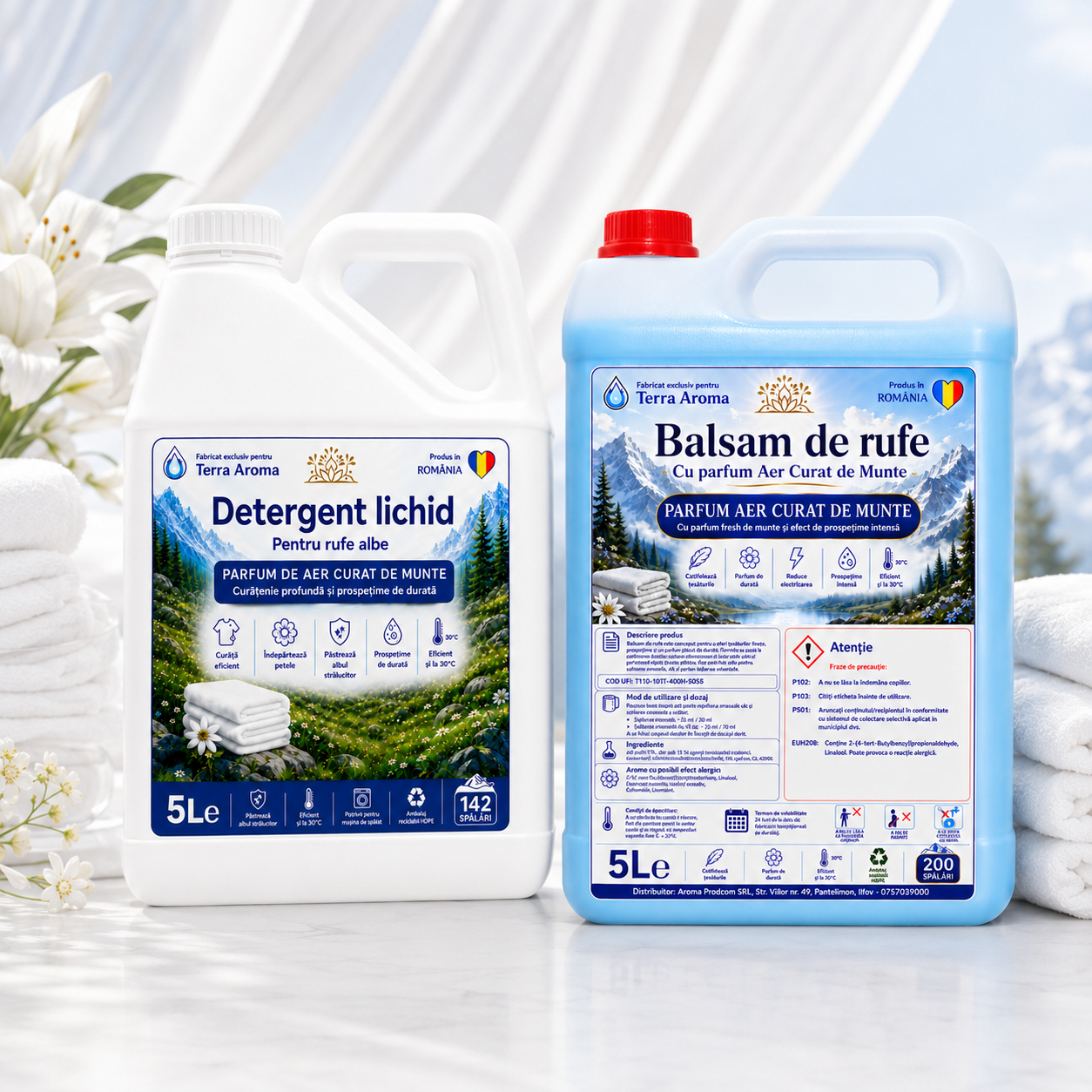 Pachet Detergent + Balsam Terra Aroma 5L + 5L - Parfum Aer Curat de Munte Glorio