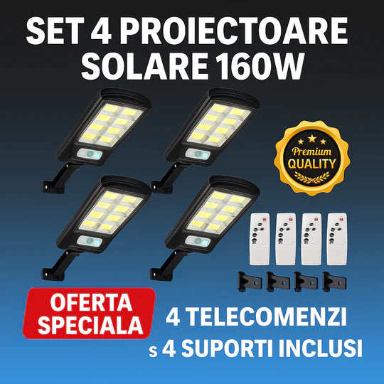 Set 5 Lampi LED Solare 150W COB 180 LED-uri cu Senzor de Mișcare, Autonomie 12-14 ore, IP65 Glorio