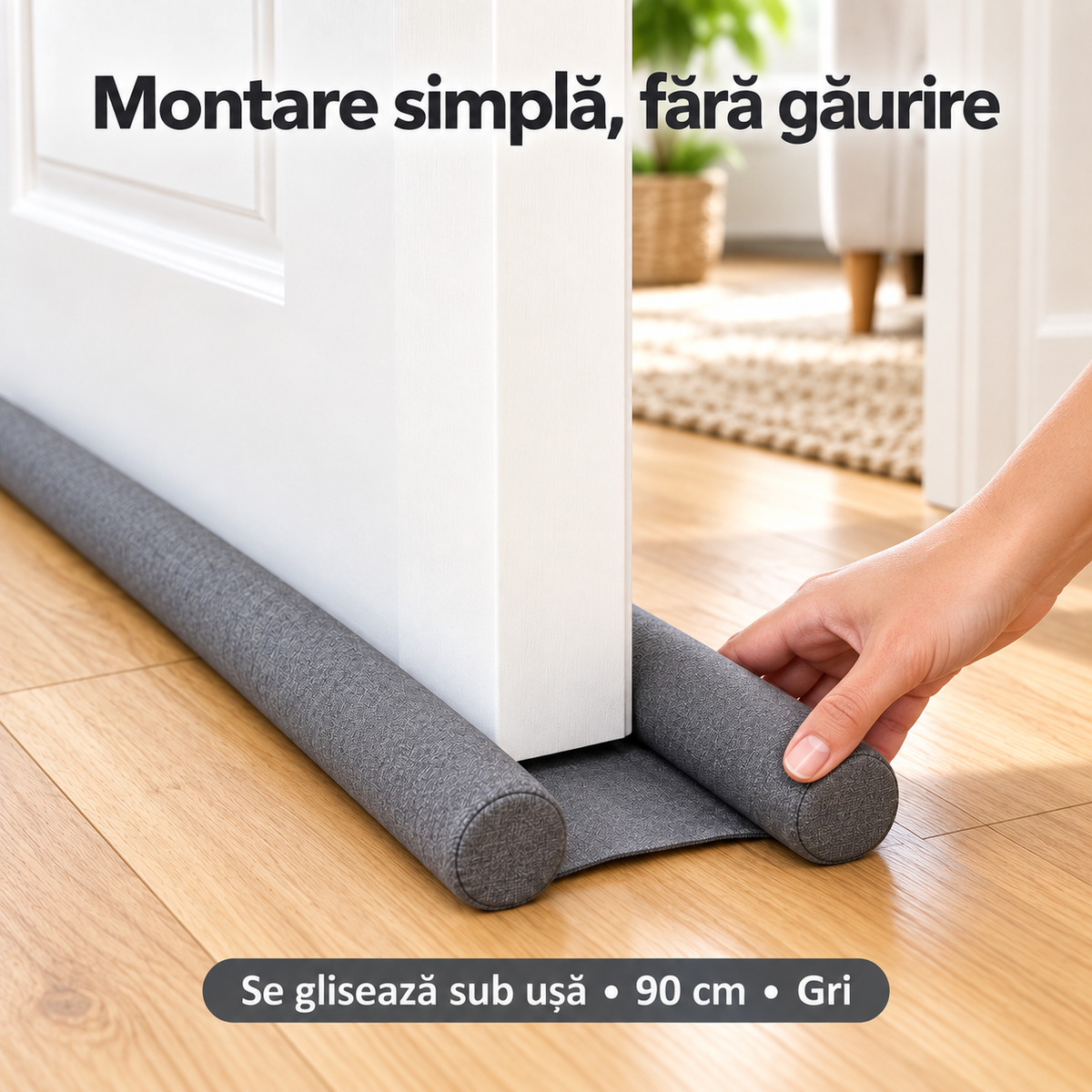 Set 1 + 1 GRATIS! Bandă izolatoare pentru ușă, 90 cm, gri – Protecție împotriva curentului, zgomotului și prafului Glorio.ro