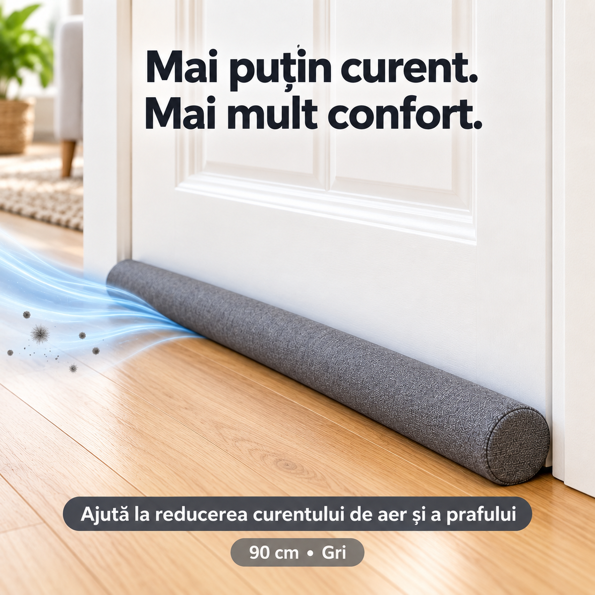 Set 1 + 1 GRATIS! Bandă izolatoare pentru ușă, 90 cm, gri – Protecție împotriva curentului, zgomotului și prafului Glorio.ro